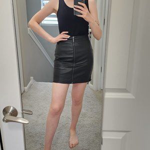 Black leather mini skirt